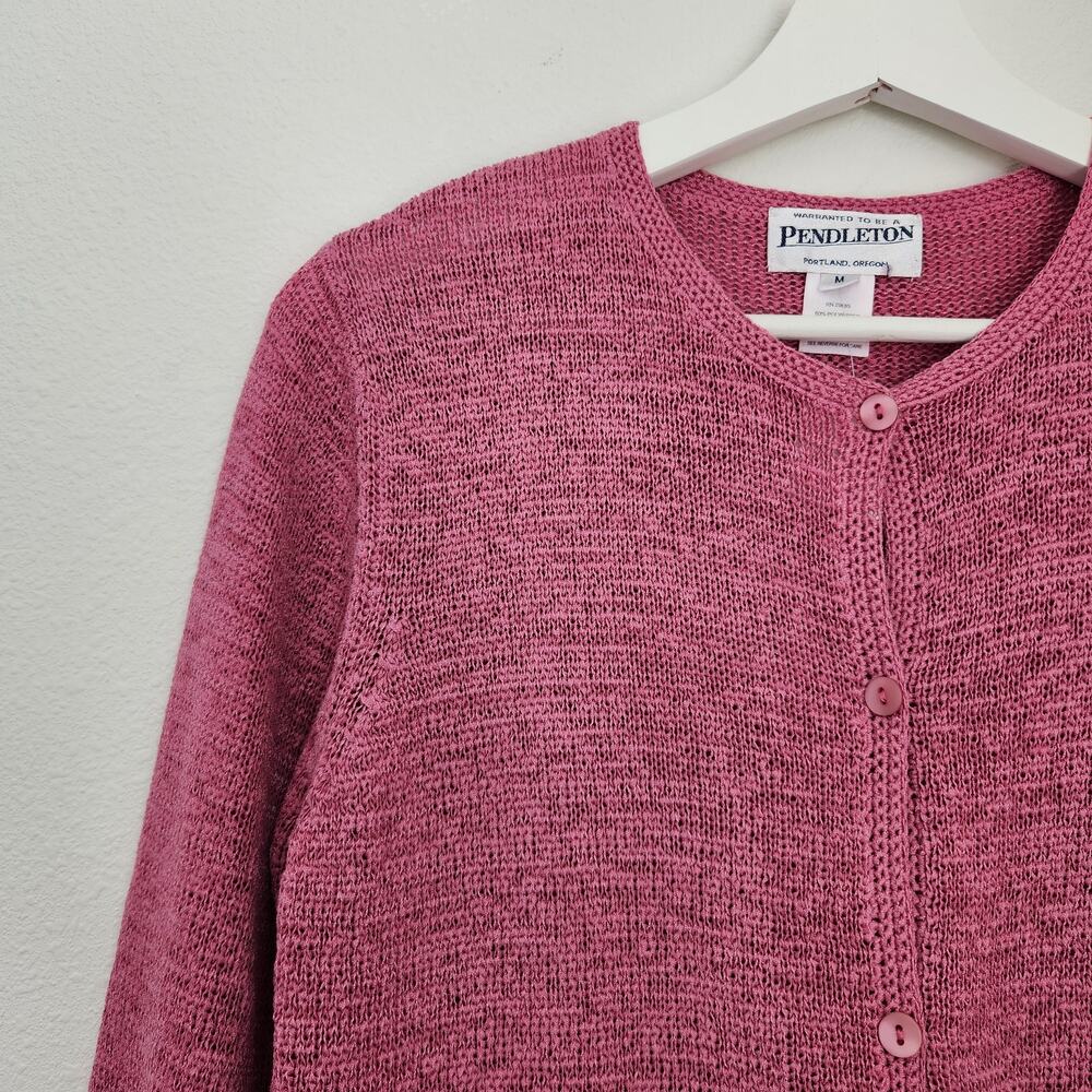 Vintage 80s 90s Pendleton Pink Open Knit Button Front Cardigan Sweater S - Picture 3 of 8